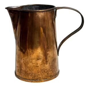 Vintage/Antique Copper Rolled Top Soldered Riveted 80 oz Pitcher-Excellent